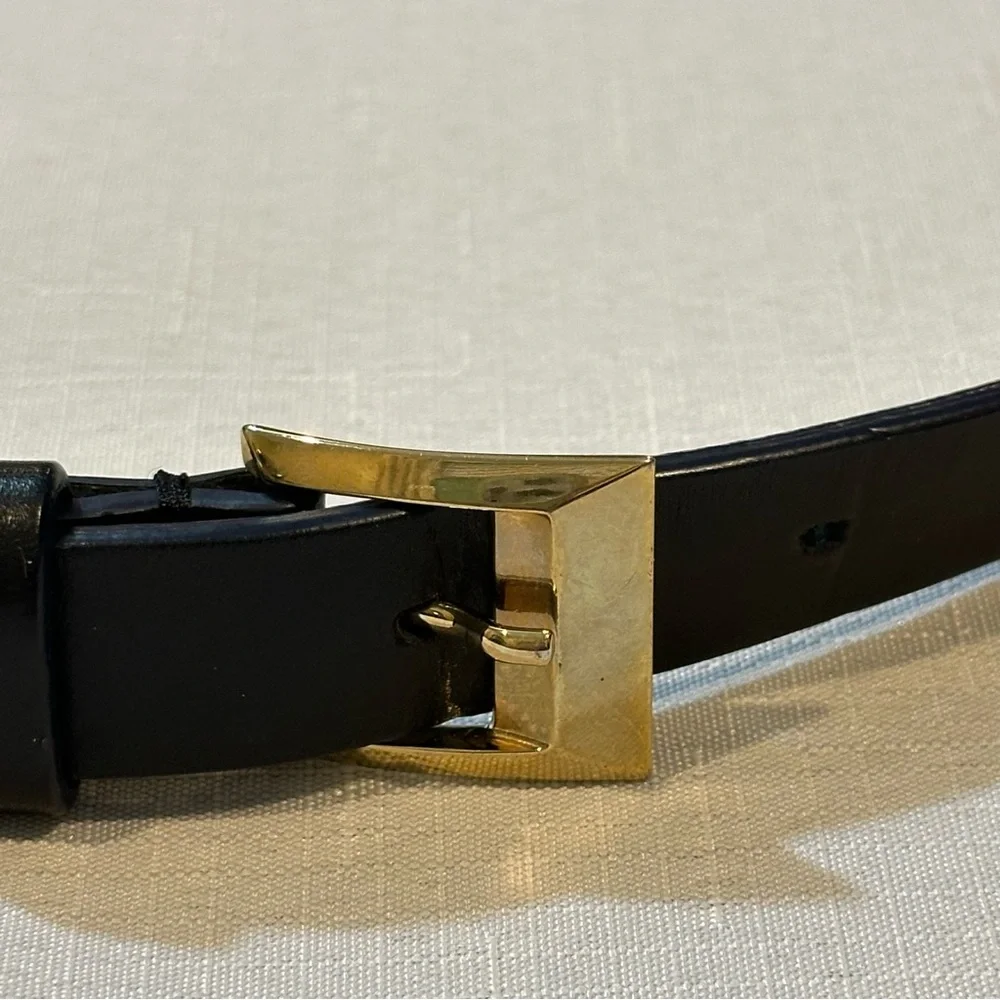 M.M.LaFleur Black Italian Leather Belt Gold Buckle
